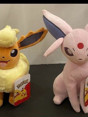 Espeon Pink & Flareon Yellow Plush Duo - Soft Character Stuffed Animals